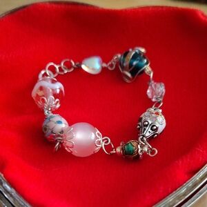 Elegant Silver and Pink Beaded Bracelet